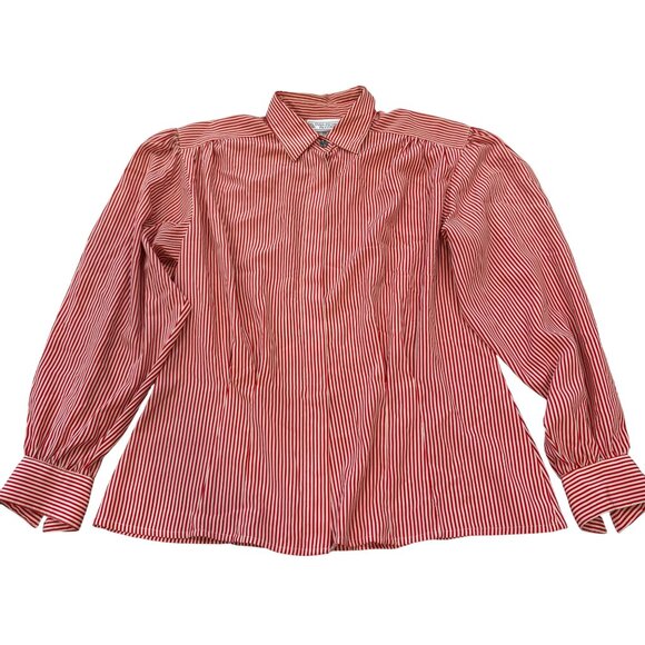 Evan-Picone Petites Vintage Red & White Striped Button-Up Long Sleeve Shirt Size - Picture 14 of 14